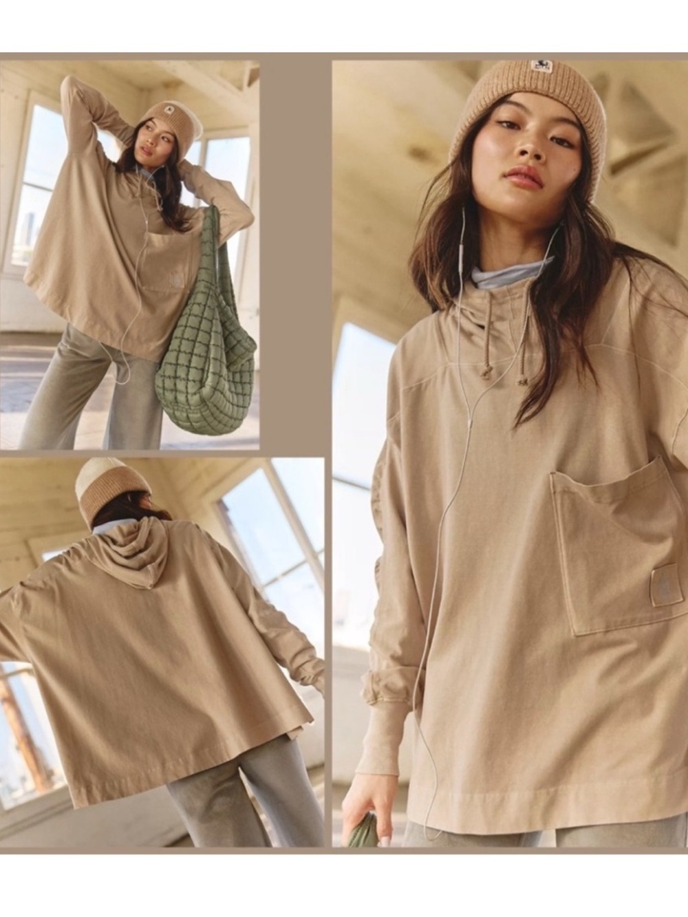Free People Movement Hot Shot Hooded Layer Lightweight Hoodie-Beige/Tan/ NWOT L